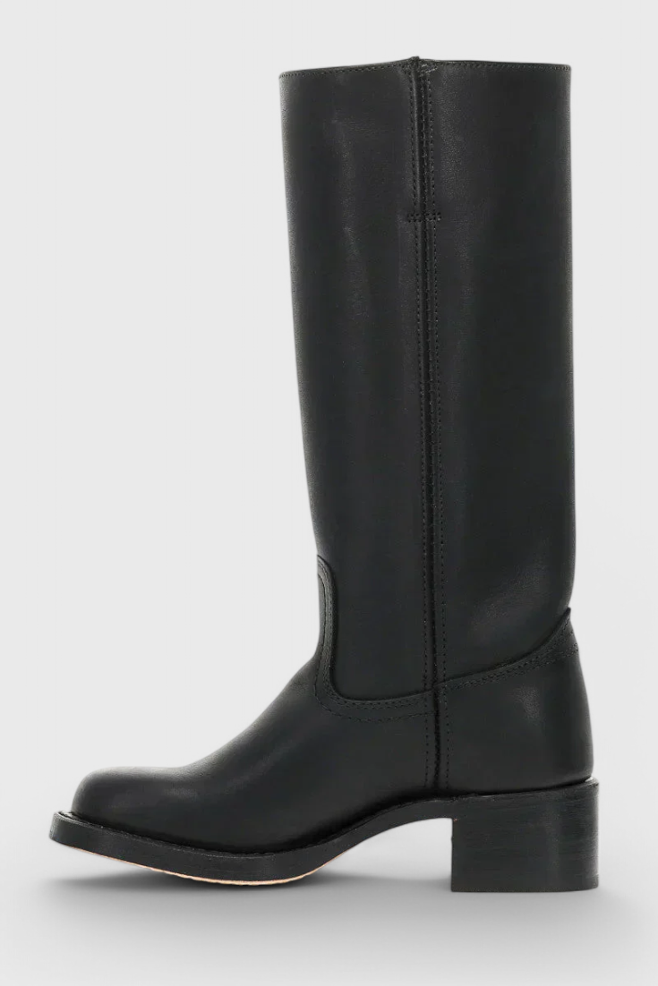 Women's Smooth Leather Block Heel Mid Calf Boots