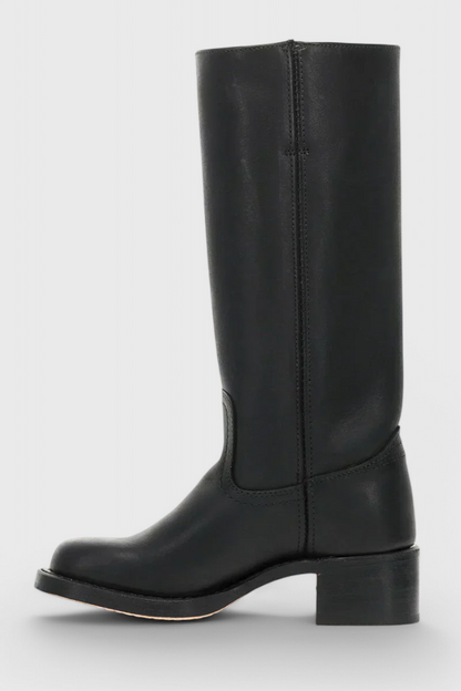 Women's Smooth Leather Block Heel Mid Calf Boots