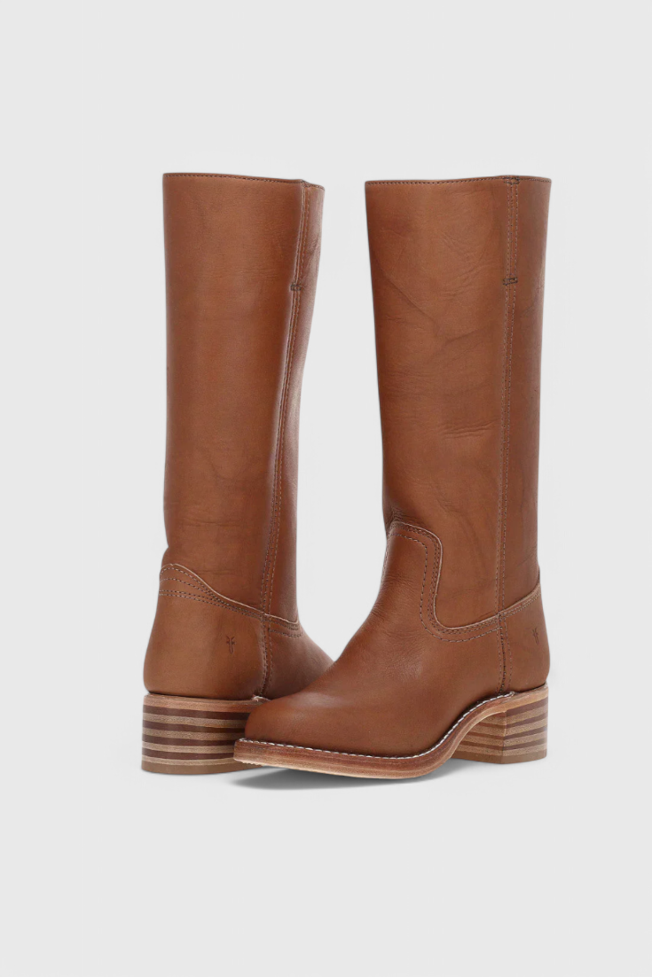 Women's Smooth Leather Block Heel Mid Calf Boots