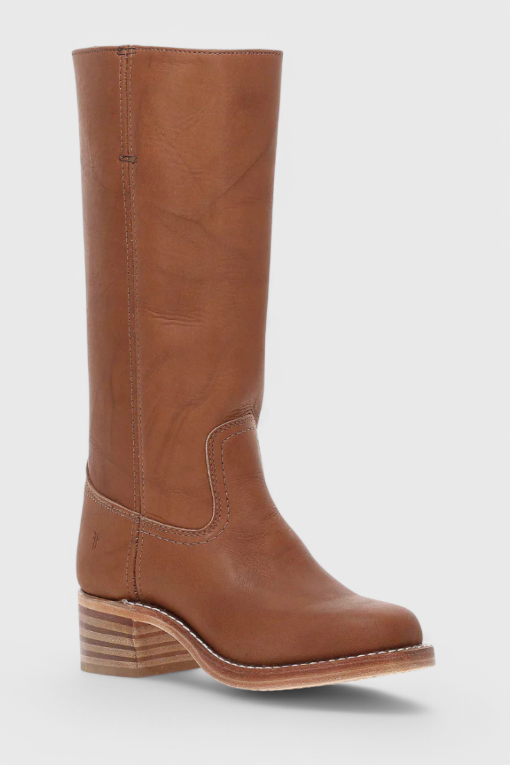 Women's Smooth Leather Block Heel Mid Calf Boots