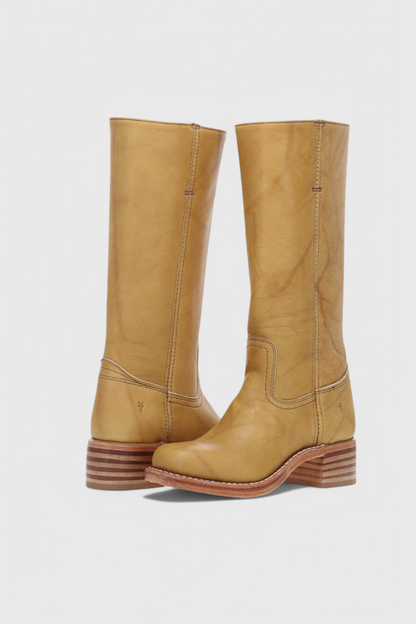 Women's Smooth Leather Block Heel Mid Calf Boots