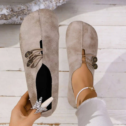 Women's Stylish Smooth Leather Button Strap Flats