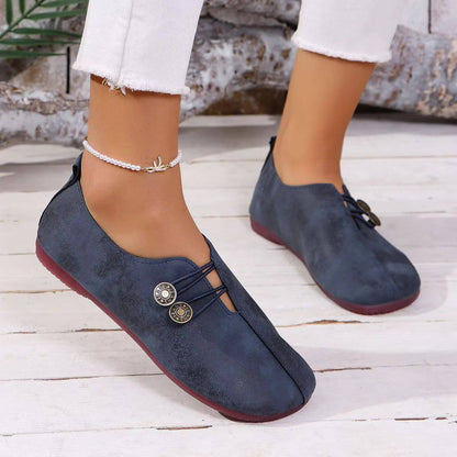 Women's Stylish Smooth Leather Button Strap Flats