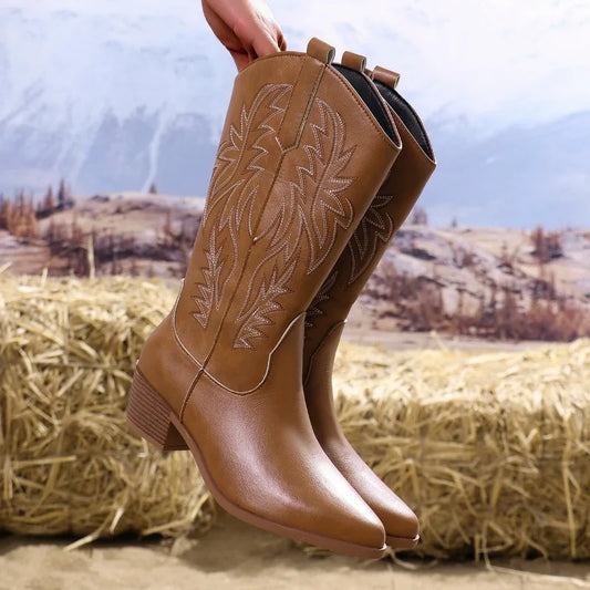 Women's Vintage Chunky Heeled Cowboy Boots