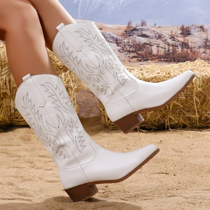 Women's Vintage Chunky Heeled Cowboy Boots