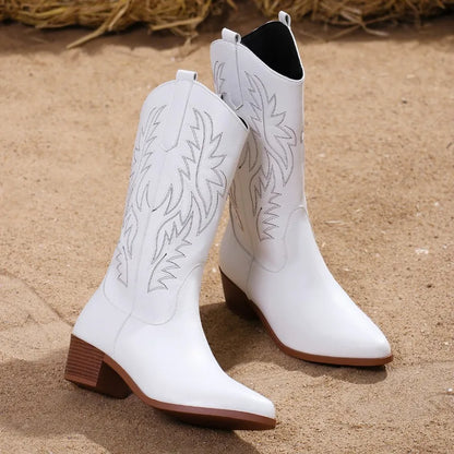 Women's Vintage Chunky Heeled Cowboy Boots