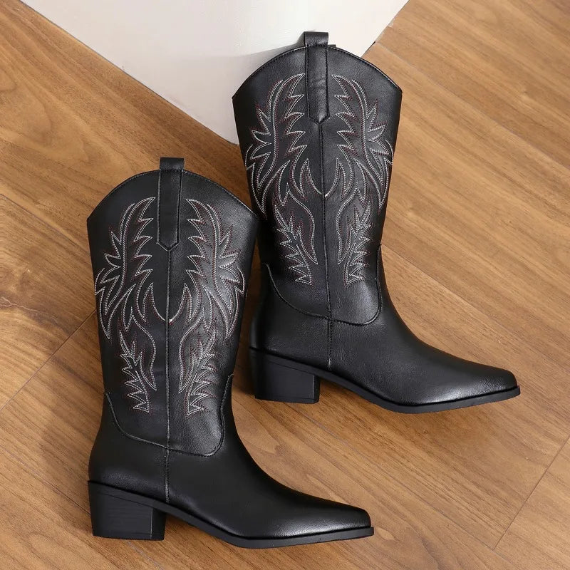 Women's Vintage Chunky Heeled Cowboy Boots