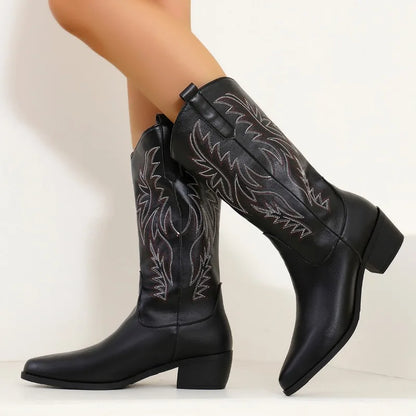Women's Vintage Chunky Heeled Cowboy Boots