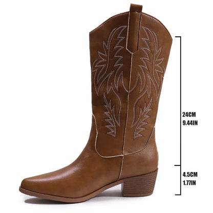 Women's Vintage Chunky Heeled Cowboy Boots