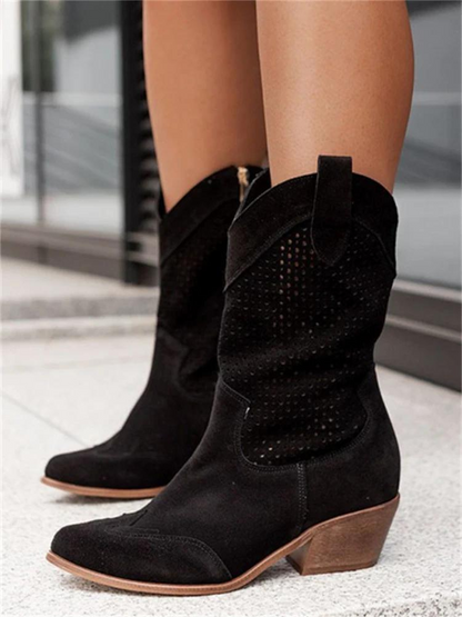 Women's White Perforated Leather Cowgirl Boots | Stylish Heeled Summer Footwear