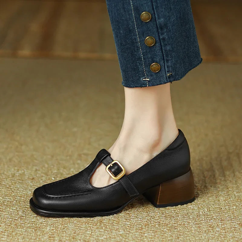 Women's Modern Square Toe T-Strap Mary Jane Shoes