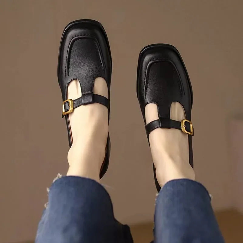Women's Modern Square Toe T-Strap Mary Jane Shoes