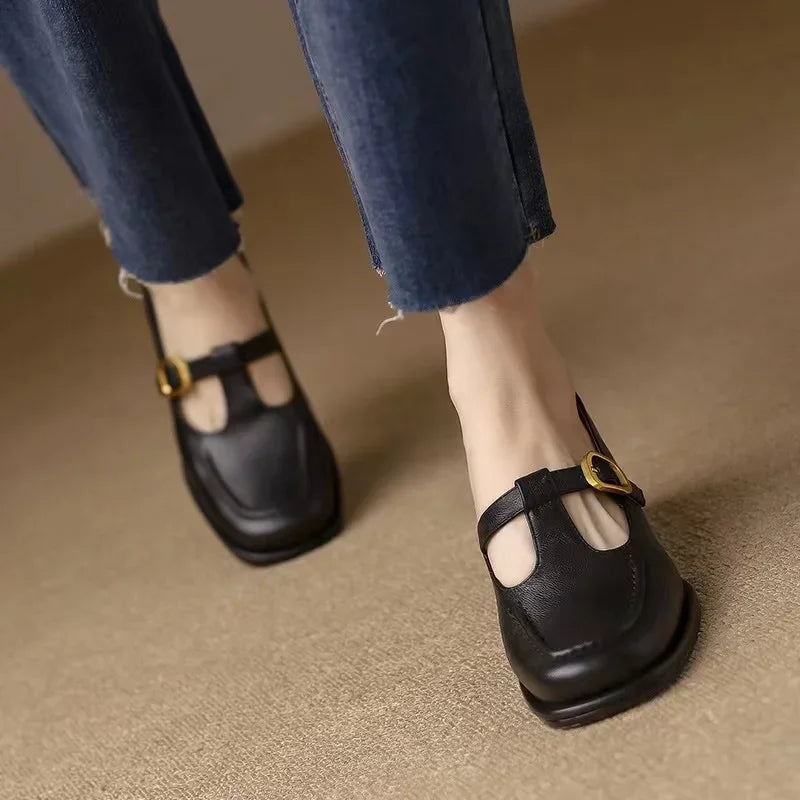 Women's Modern Square Toe T-Strap Mary Jane Shoes