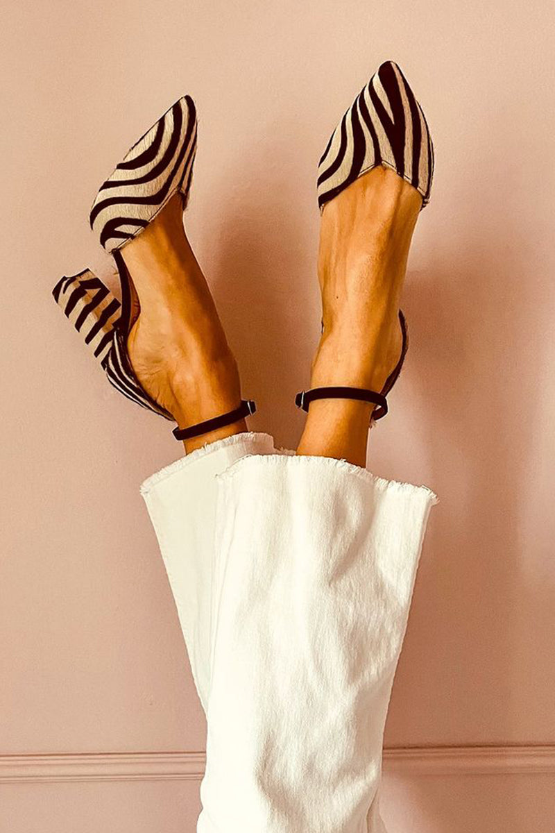 Women's Stylish Zebra Print Strappy Sandals with Mid Heel
