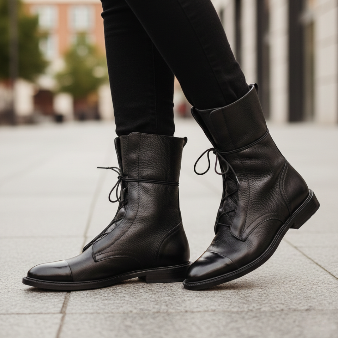 Women's Synthetic Leather Pointed Lace-Up Boots