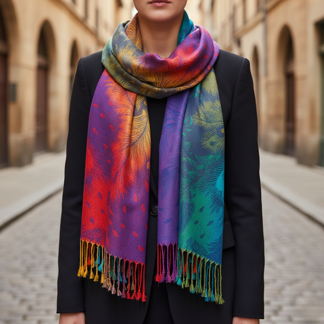 Women's Scarf Mixed Fabric Peacock Pattern Colored