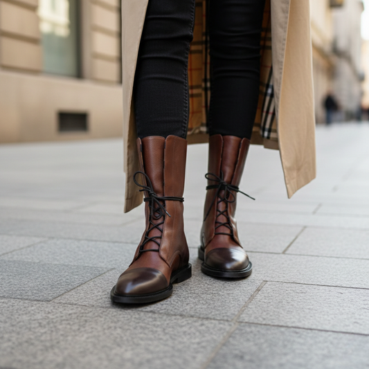 Women's Synthetic Leather Pointed Lace-Up Boots