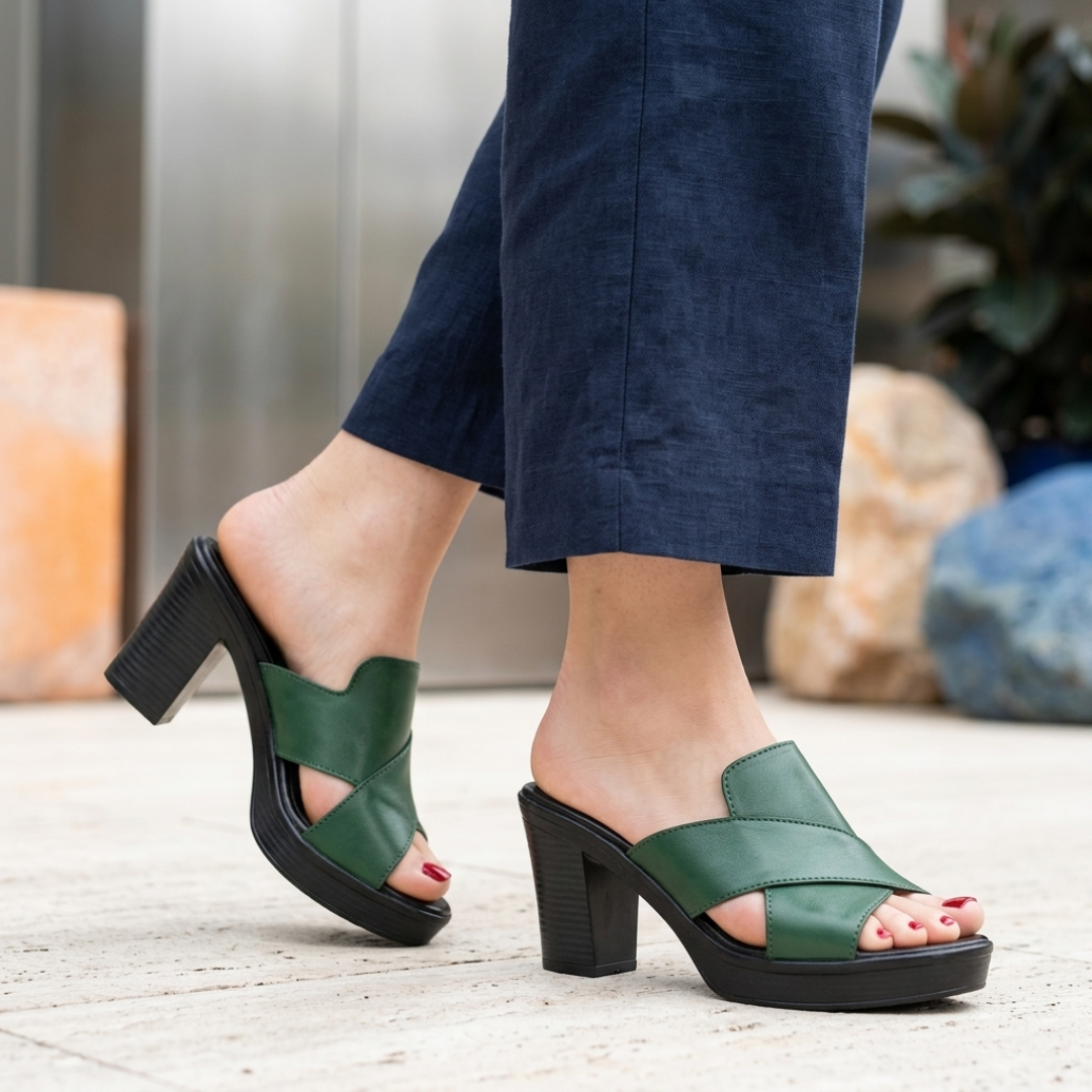 Women's Orthopedic Sandals with Wide Heel, Platform, and Crossed Straps Mules