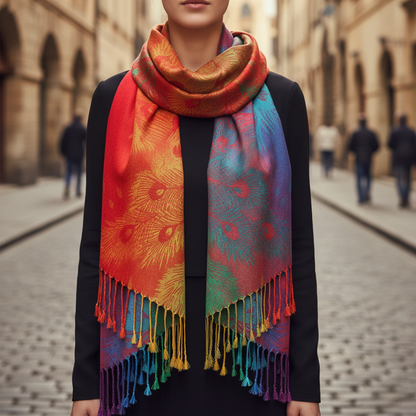 Women's Scarf Mixed Fabric Peacock Pattern Colored