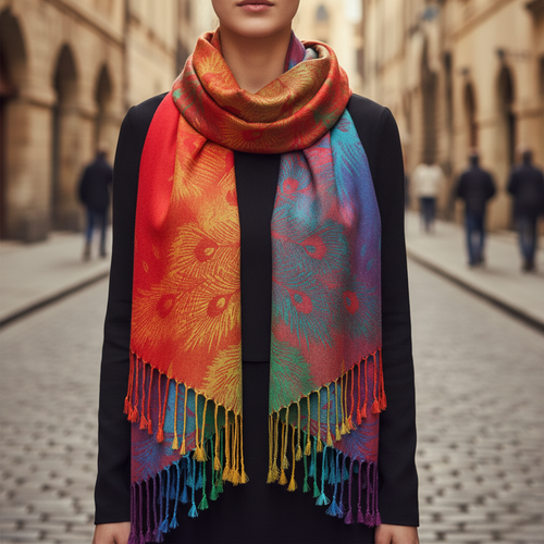 Women's Scarf Mixed Fabric Peacock Pattern Colored